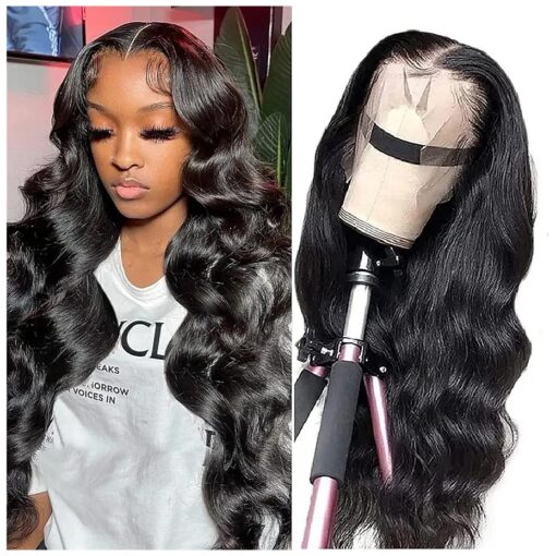 20 Inch Body Wave Lace Front Wigs Human Hair 180 % Density 13x4 HD Transparent Lace Front Wigs Human Hair Pre Plucked Bleached Knots Glueless Brazilian Frontal Wigs Human Hair for Women Natural Black