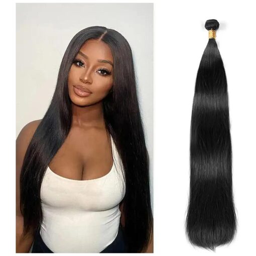 Straight Bundles Human Hair 22 Inch 1 Bundles 12A Brazilian Weave Bundles Human Hair 100 % Unprocessed Virgin Remy Double Machin Weft for Women Natural Black Color Hair Extensions