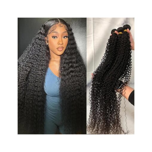 Curly Bundles Human Hair 22 24 26 Inch 100 % Brazilian Kinky Curly Human Hair Bundles 12A Unprocessed Virgin Curly Weave Bundles Human Hair 3 Bundles Deals Natural Black