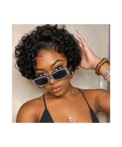 BAIHONG 6 inch Lace Front Pixie Cut Wig With Short Curly Human Hair - 13X1 HD Lace, Plucked and Bleached Knots - For Black Women