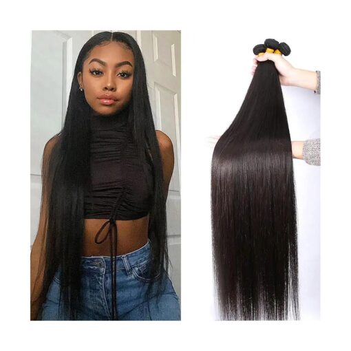 Human Hair Bundles 18 20 22 Inch Straight Bundles Human Hair 3 Bundles 100 % Unprocessed Brazilia Virgin Hair Straight Bundles Double Weft Weave Human Hair Bundles Human Hair Deals Natural Black