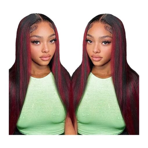 Highlight Burgundy 5x5 HD Lace Closure Wigs Human Hair Straight 20 Inch 1B99J Glueless Wigs Human Hair Lace Front Frontal Wigs Human Hair Wear and Go Wig for Women Red Black Ombre Colored