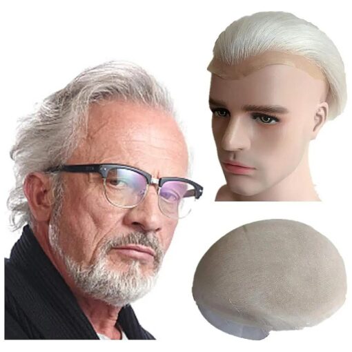 Gray White hair Toupee for men Hair pieces for men NLW European human hair replacement system for men 10x8" toupee mens hair piece with Lace Base