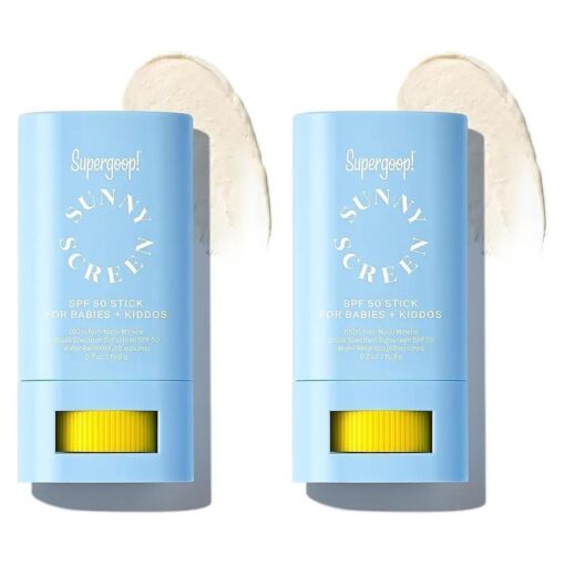 Supergoop ! Sunnyscreen 100 % Mineral Stick SPF 50 - 0.7 oz - Pack of 2 - Face & Body Sunscreen for Babies & Kids - 100 % Non-Nano Mineral Formula - Pediatrician Tested & Hypoallergenic