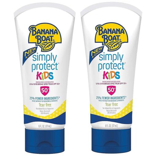 Kids 100 % Mineral Sunscreen Lotion SPF 50 Twin Pack | Sunscreen for Kids, Childrens Sunscreen, Kids Sunblock, Banana Boat Mineral Sunscreen, Oxybenzone Free Sunscreen SPF 50, 6oz each