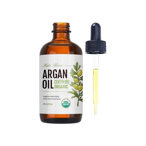 Kate Blanc Cosmetics Argan Oil for Hair and Skin Moisturizer ( Light 4oz ) 100 % Pure Cold Pressed Organic Argan Hair Oil for Curly Frizzy Hair, Stimulate Growth for Dry Damaged Hair