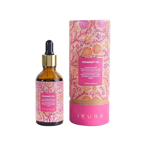 iYURA Kesaradi Face Oil - 5000-year-old Recipe with Exotic Saffron, Turmeric & Rose - For Visibly Brighter Skin - 100 % Natural Ayurvedic Face Moisturizer for Dry, Sensitive Skin, 1.69 fl oz