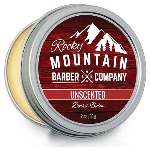 Rocky Mountain Barber Company Beard Balm - Classic Unscented - 100 % Natural - Premium Wax Blend with Nutrient Rich Bees Wax, Jojoba, Coconut Oil