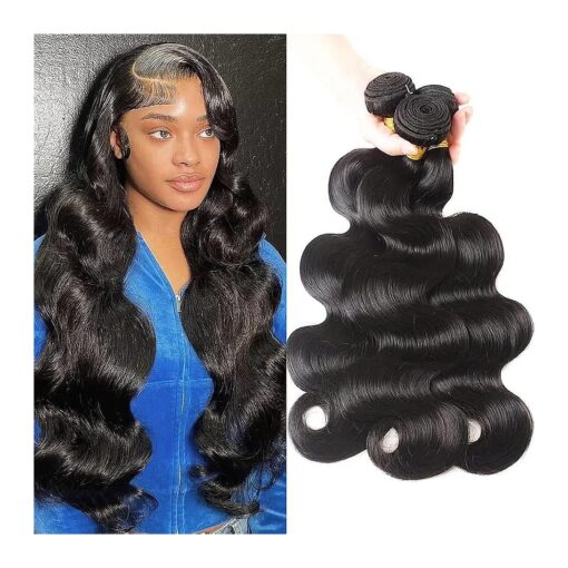 Body Wave 3 Human Hair Bundles Extensions 12A Human Hair Weave 100 % Unprocessed Brazilian Virgin Human Hair Extensions For Women Natural Black ( 14" 16" 18" )