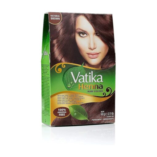 Dabur Vatika Henna Hair Color - Henna Hair Dye, Henna Hair Color and Conditioner, Zero Ammonia Henna for Strong and Shiny Hair, 100 % Grey Coverage, 6 Sachets X 10g ( Natural Brown )