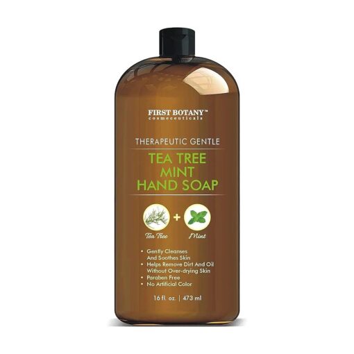 First Botany Tea Tree Mint Hand Soap - Liquid Hand Soap with Peppermint, Jojoba & Coconut Oil Multipurpose Liquid Soap Natural Bathroom Soap & Liquid hand wash - 16 oz