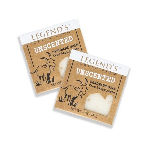 Legend 's Creek Farm Goat Milk Soap - Cleansing Moisturizing Soap Bar for Hands and Body - 5 Oz Creamy Lather, Nourishing, Gentle Natural Soap for Sensitive Skin, Handmade in USA ( Unscented, Pack of 2 )