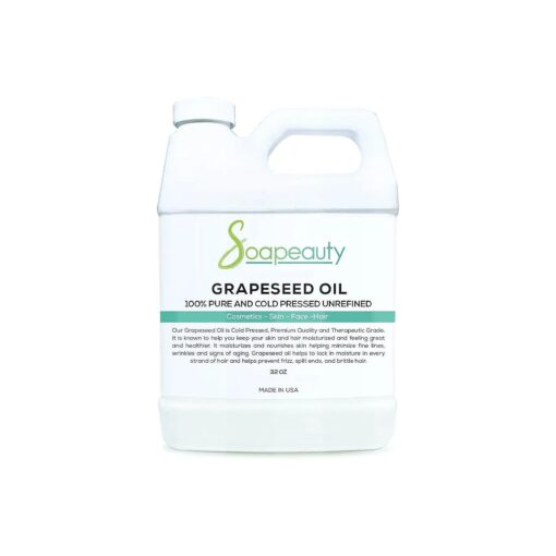 GRAPESEED OIL Cold Pressed Unrefined | 100 % Natural Available in Bulk | Carrier for Essential Oils, Face, Skin, Hair Moisturizer, Soap Making | 32 OZ