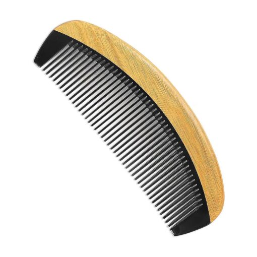 Onedor Buffalo Horn With Handmade 100 % Natural Green Sandalwood Hair Combs - Anti-Static Sandalwood Scent Natural Hair Detangler Wooden Combs ( Buffalo Horn Oval Fine Tooth )