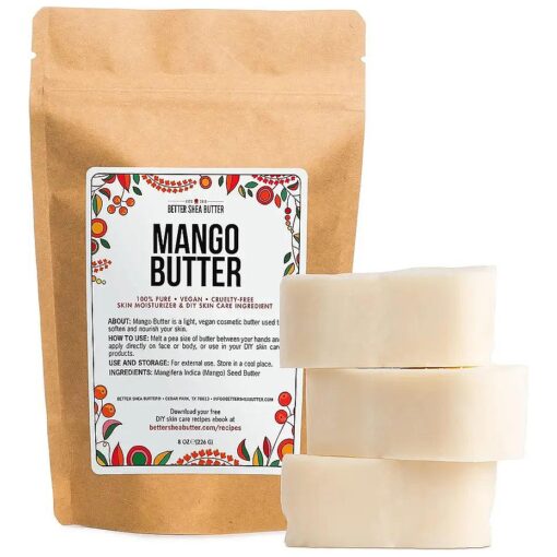 Raw Mango Butter - 100 % Natural Skin and Hair Moisturizer - Use with Shea in DIY Whipped Body Butter, Mango Body Lotion, Lip Gloss and Soap Making, 8 oz Block