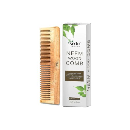 100 % Pure & Natural Neem Wood Comb | Promotes Hair Growth, Reduces Hair Fall & Control Dandruff | Wide & Thin Teeth