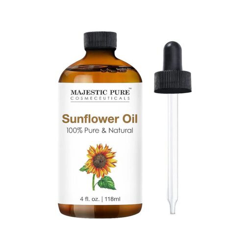 MAJESTIC PURE Sunflower Oil - 100 % Natural, Pure & Cold-Pressed - Sunflower Seed Oil - Sunflower Oil for Skin, Hair, Body, Massage, & Essential Oils Mixing - Skin Care for Men and Women - 4 fl oz