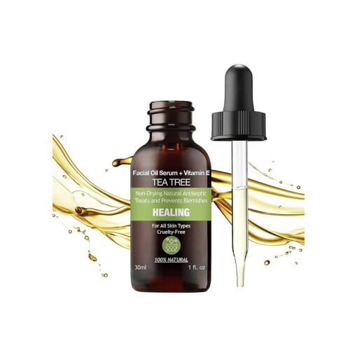 100 % NATURAL TEA TREE OIL Vegan Facial Serum for Sensitive Oily Skin Acne Prone with Vitamin E Jojoba Oil Gua Sha 30ml Glass skin Clear Care Non-Greasy and Fast Absorbing Formurla PURIFECT MADE IN USA