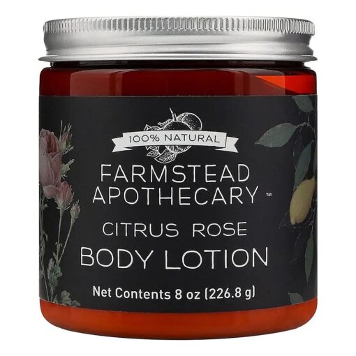 Farmstead Apothecary 100 % Natural Body Lotion with Organic Safflower Oil, Organic Sunflower Oil & Organic Vitamin E Oil, 8 Oz ( Citrus Rose )