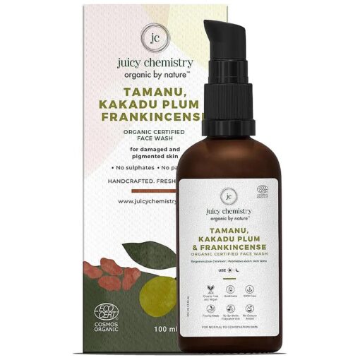 Juicy Chemistry - Certified Organic & 100 % Face Wash w/ Natural Tamanu, Kakadu Plum & Frankincense for Damaged & Pigmented Skin ( 100ml )