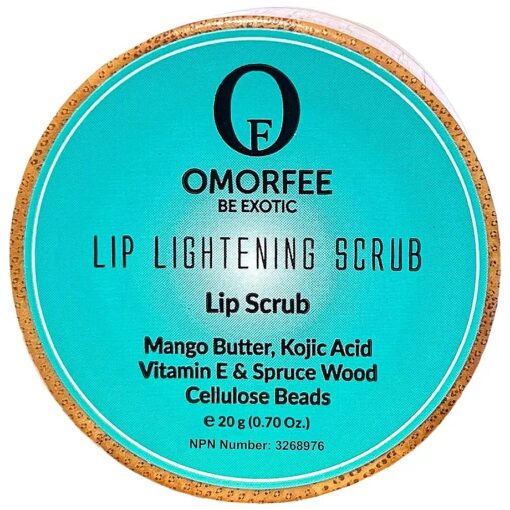 Omorfee 100 % Organic Lip Lightening Scrub, Vegan Lip Exfoliator & Moisturizer, Gentle Overnight Lip Mask Treatment, With Kojic Acid, Vitamin E & Natural Beads for Dull, Dry & Dark Lips- 20g/0.70Oz