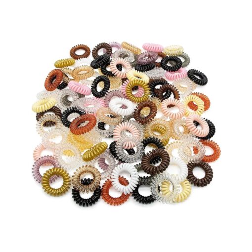 100 PCS Women Spiral Hair Ties Colorful Phone Cord For Thick Hair Girls No Crease Elastics Strong Grip Waterproof Coil Ties - High Ponytail