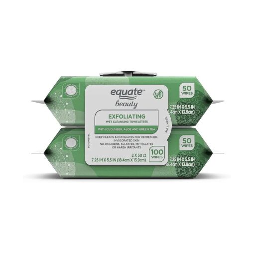 Equate Beauty Exfoliating Wet Cleansing Towelettes With Cucumber Aloe Green Tea 100 Wipes