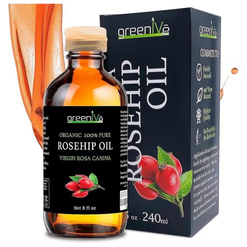 Organically Grown Rosehip Oil Rosa Canina 100 % Pure Cold Pressed Virgin Oil Exclusively on ( 8 Fl Oz )