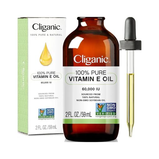 Cliganic 100 % Pure Vitamin E Oil for Skin, Hair & Face - 60,000 IU, Non-GMO Verified | Natural D-Alpha Tocopherol