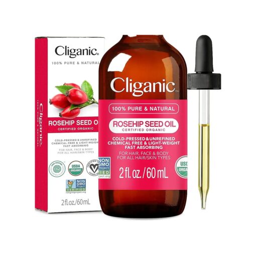 Cliganic Organic Rosehip Seed Oil for Face, 100 % Pure | Natural Cold Pressed Unrefined Non-GMO | Carrier Oil for Skin, Hair & Nails