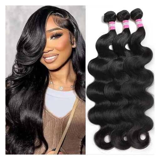 Body Wave Bundles Human Hair 14 16 18 Inch 12A Grade Human Hair Bundles Body Wave 3 Bundles 100 % Unprocessed Brazilian Virgin Hair Extensions Natural Color