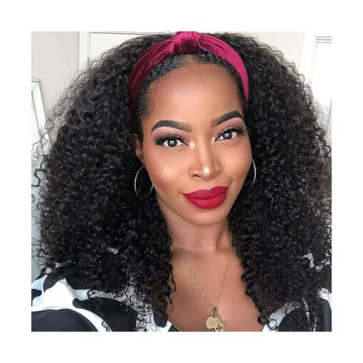 Nadula Hair Afro Kinky Curly Half Wigs Human Hair for African American Women, 100 % Virgin Human Hair Headband Curly 3/4 Half Wigs Glueless Put and Go Beginner and Friendly 150 % Density 20 Inch