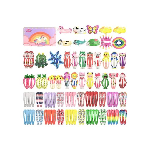 Hair Clips, Funtopia 100 Pcs Cute Snap Clips Barrettes for Women Teens Girls Kids, Colorful No Slips Metal Fruit Animal Hair Clips for Birthday Party Christmas Gift