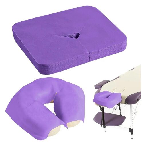 100 Pieces Disposable Face Cradle Covers Massage Headrest Covers for Massage Tables and Massage Chairs Beauty Spa Salon Bed, 12 x 15.5 Inches ( Purple )