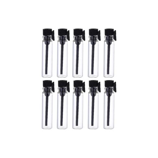 Teensery 100 Pcs Empty Perfume Sample Bottles Mini Glass Refillable Sample Vial Containers with Black Cap for Aromatherapy, Essential Oil, Fragrance and Liquid ( 1ml )