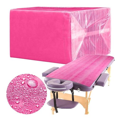 100 Pieces Disposable Bed Sheets Non-woven Spa Fabric Sheets Waterproof Massage Table Sheets Oil Proof Bed Cover for Travel Spa Tatto Hotel Salon, 31.5 x 71 Inch ( Pink )