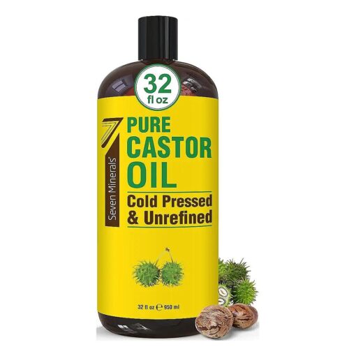 Pure Cold Pressed Castor Oil - Big 32 fl oz Bottle - Unrefined & Hexane Free - 100 % Pure Castor Oil for Hair Growth, Thicker Eyelashes & Eyebrows, Dry Skin, Healing, Hair Care, Joint and Muscle Pain