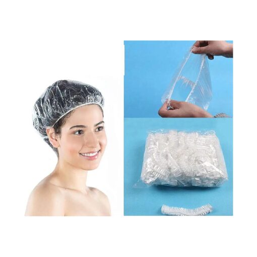 100 PCS Clear Disposable Plastic Shower Caps Large Elastic Thick Bath Cap For Women Spa, Home Use, Hotel and Hair Salon, Pack of 100 Individually Wrapped ...