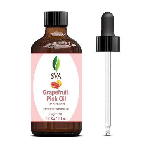 SVA Organics Grapefruit Pink Oil with Dropper- 118 ml ( 4 fl, oz, ) 100 % Pure, Natural and Therapeutic Grade for Radiant Skin, Lustrous Hair, Aromatherapy & Massage