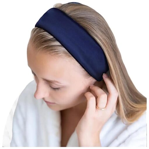 Celestial Silk Spa Headband 100 % Mulberry Silk Adjustable Facial Headband for Women - Use for Washing Face, Skincare, Makeup - Silk Beauty Hairband Perfect for Thick or Curly Hair ( Navy Blue )