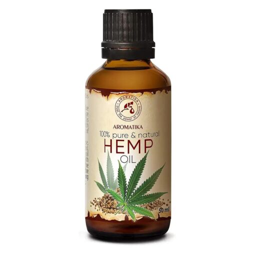 Pure Hemp Oil 1.7 Fl Oz - Hemp Seed Oil - 100 % Natural & Cold Pressed Carrier Oil used for Skin Care - Haircare - Massage - Cosmetics - Brown Glass Bottle 50ml - Oils Hemp