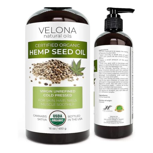 velona Hemp Seed Oil USDA Certified Organic - 16 oz | 100 % Pure and Natural Carrier Oil | Unrefined, Cold Pressed | Hair, Body, Face & Skin Care | Use Today - Enjoy Results