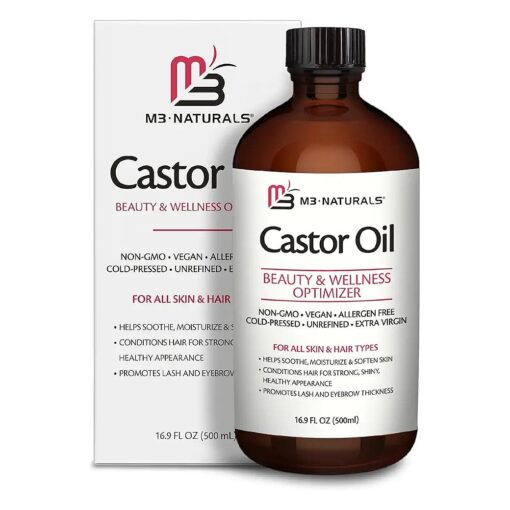 100 % Pure Castor Oil 500mL - Hexane Free Cold Pressed Castor Oil in Glass Bottle for Hair Skin & Body Nourishment - Extra Large Unrefined Castor Oil for Hair Lashes Brows Skin and Detox Practices