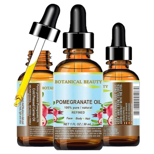 POMEGRANATE OIL 100 % Pure Natural Refined Cold-Pressed Carrier Oil 1 Fl oz 30 ml for Face, Skin, Body, Hair, Lip, Nails, Rich in vitamin C by Botanical Beauty