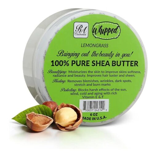 RA COSMETICS Whipped Shea Butter Lemongrass - 100 % Pure and Natural African Shea Butter - Ultimate Handcrafted Moisturizer with Essential Vitamins for Radiant Skin and Luscious Hair - 6oz Jar