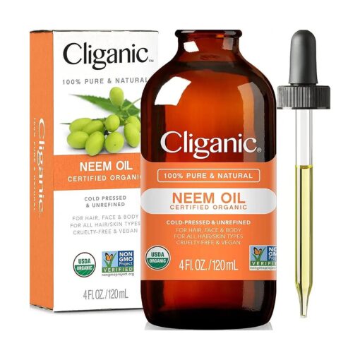 Cliganic Organic Neem Oil for Face, Skin & Plants ( 4oz ), 100 % Pure | Natural Cold Pressed Non-GMO