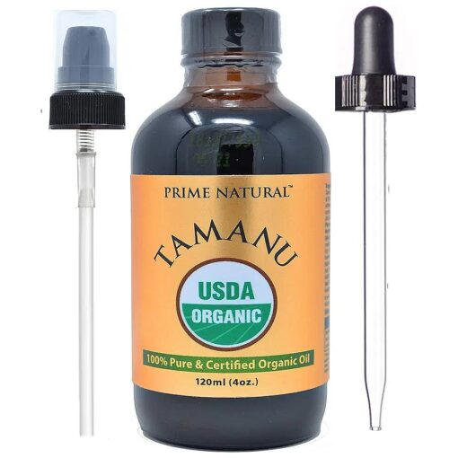 PRIME NATURAL Organic Tamanu Oil - USDA Certified, 100 % Pure, Cold Pressed, Unrefined, Virgin ( 4oz / 120ml ) For Face, Hair & Skin Care - Natural Moisturizer