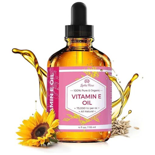 Vitamin E Oil by Leven Rose 75,000 IU per oz 100 % Natural, Organic, Pure Vitamin E Oil for Skin, Face, Hair, Nails, and Scars, 4 oz