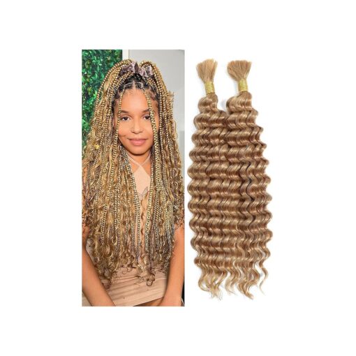 Blond Top Grade Deep Wave Human Braiding Hair 2 Bundles 100g No Weft Bulk Human Hair for Braiding Hair Extensions 27 # 20 Inch