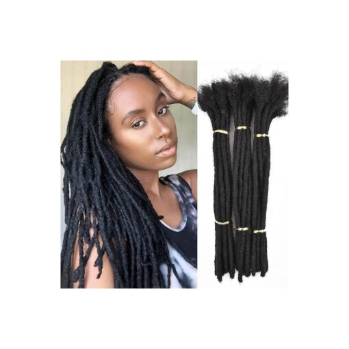 Dula 6-24 Inch Dreadlock Extensions Loc Extensions Human Hair for Men/Women 10 Strands 100 % Real Human Hair Permanent Dreadlock Extensions ( 10 Locs-8 Inch, 0.6cm-1B Natural Black )